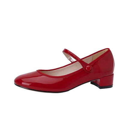 Dames Stewige Hak Retro Leer Rondekop Pompe