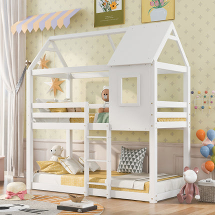 Stapelbed, Kindkajuitbed, Enkelbed vir Kinders, Dubbelbed, Soliede Dennebos, 3VT - Wit