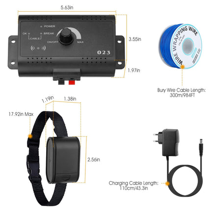 1Set Electric Dog Fence System Pet Tone Shock Boundary Containment Water Resistant Collar Receiver For Small Medium Large Dog