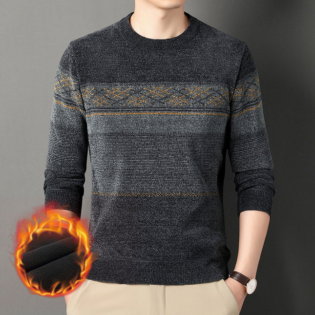 Chenille Velvet Padded Sweater Middle-aged Men's Clothing Thick Warm Jacquard