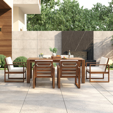 TREXM Patio Tafel En Stoele Stel  Buite Eetstel Vir 6 Met Sambreelhoek  7 Stuk Buite Patio Meubelstel Houtraam Met Verwyderbare Kussing Vir Tuin, Agterplaas, Grasperk En Swembad