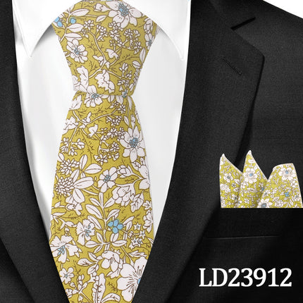 Casual Cotton Floral Print 6cm Casual Tie Pocket Square Suit