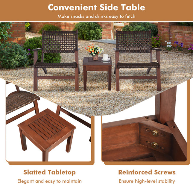 3 Stukke Buite Hout Patio Rattan Meubelstel