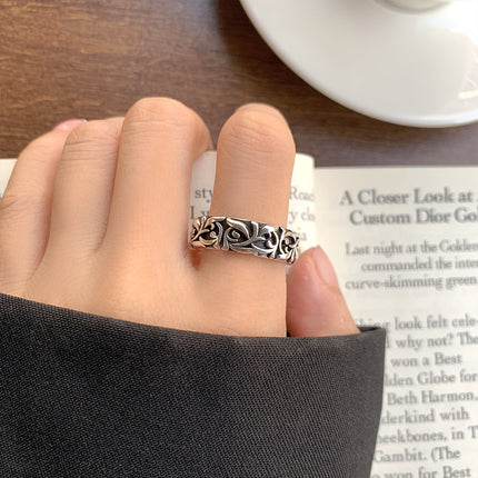 925 Sterling Silwer Ouerwetse Thaise Silwer Ring Vir Mans, Hip Hop Vet Stylvolle Wysesvingerring, Anti-Tand Verpersoonlikheidsjuweliersware