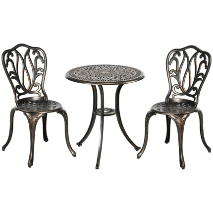 3-stuk Tuinbistro-stel Aluminium Buitenmeubelstel Vir 2 Patio Stoele En Tafel Met Sambreelgat Bronskleur