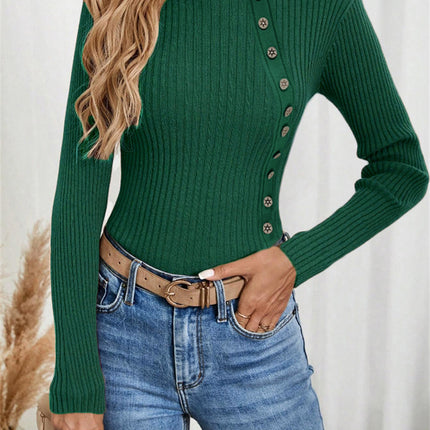 Slim-fit Buttoned Knitted Sweater For Women