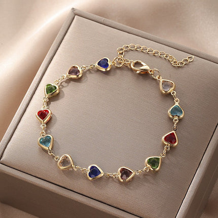 Kleurvolle Hart Sirkoon Armband Vir Vroue