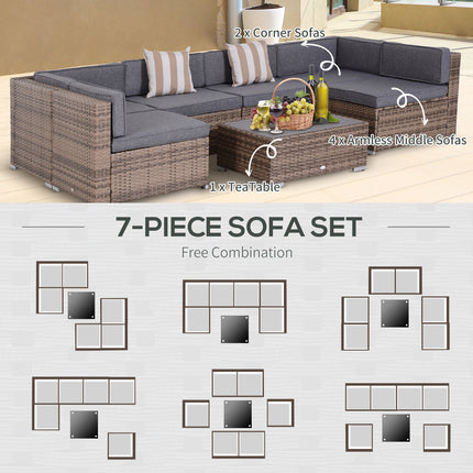 Modern Rattan Patio Furniture Set, 7-Piece Outdoor Wicker Sofa Set with Cushions for Home & Family Gatherings, Gray