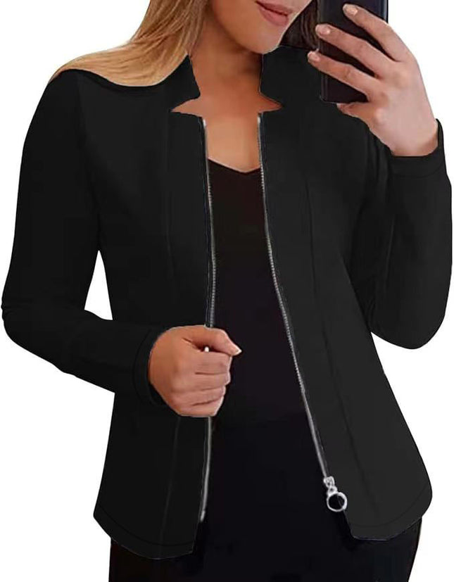Solid Color Long-sleeve Zipper Suit Top