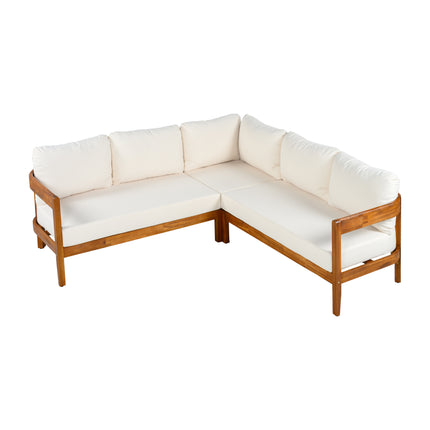 U-Style Acacia Hardehout Patio Meubelstel - Buitelug Patio Gesprek Meubelstel Met 6 Sagte Sitsplekkussings En Rugsak - Weerbestande Buitelug Patiobank Met Boograam, Vir Agterplaas, Tuin.