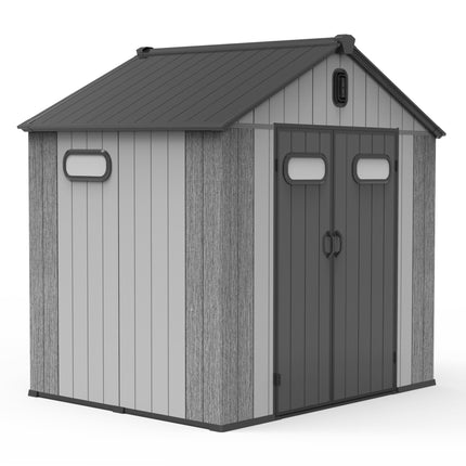 8x6VT Harpuis Buite Stoorhuis Met Sluitbare Deur, Waterdigte Buite Stoorhuise Met Vensters & Ventilasie, Swaar-Diens Plastiek Gereedskap Stoorhuis Vir Patio Meubels, Grassnyer, Fiets