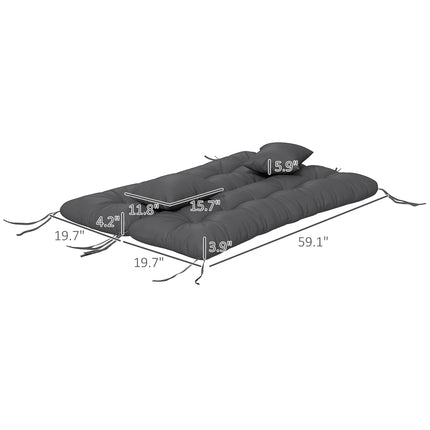59" Tufted Bench Cushions & Throw Pillows, Replacement Bench Seat Pad, Back & 2 Pillows for Outdoor Furniture, Charcoal