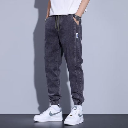 Youth Casual Harem Drawstring Elastic Elastic Beam Foot Type Men's Jeans
