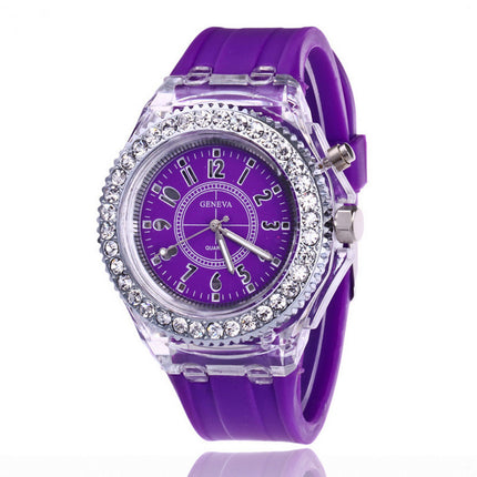 LED Liggewende Horlosies Genève Vroue Kwarts Horlosie Dames Silikoon Armband Horlosies