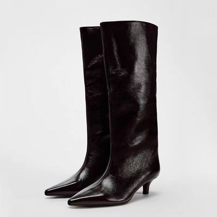 Women's British Style Pointed Toe High Leg Boot