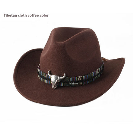 European And American Style Woolen Cowboy Hat Men's Lady Couple Ethnic Style Curling