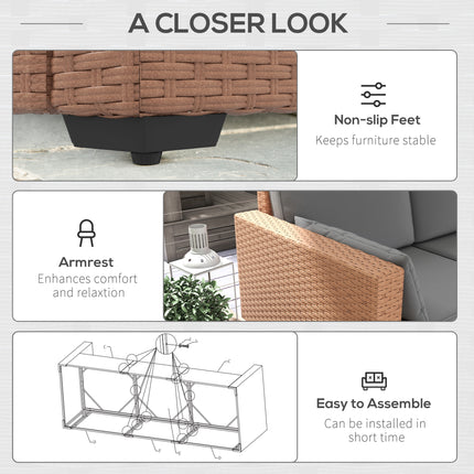 Patiobank PE Rotting Diep Seating Buitelugbank met Verwyderbare Kussings, 3-Sitter Rottingbank, Buitelugmeubels vir Balkon, Dek, Tuin en Swembad, Sand
