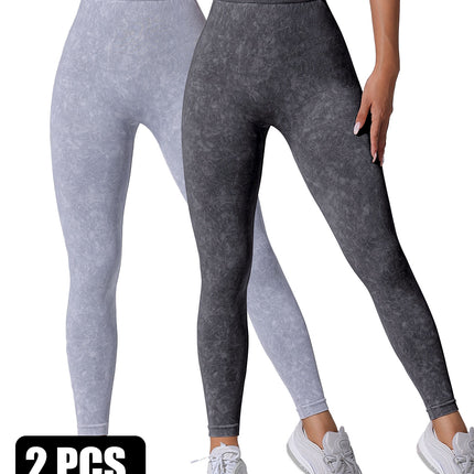 2 Pieces High Waist V Back Yoga Pants Tummy Control Running Workout Tight