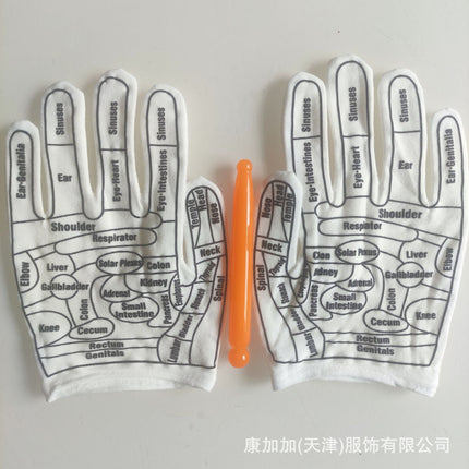Cotton Human Meridian Acupoint Diagram Massage Gloves