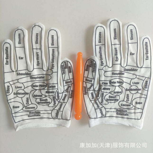 Cotton Human Meridian Acupoint Diagram Massage Gloves