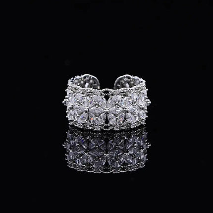 Real Gold Electroplated Diamond Flower Pattern Retro Temperament Index Finger Ring