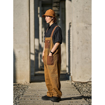 Loose Trendy Retro Khaki Suspender Overalls