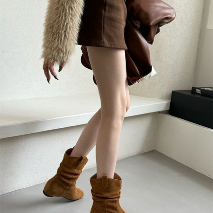 Franse Retro Herfs En Winter Nuwe Ryp Hoë Mou Westerse Cowboy Stewel Vrou