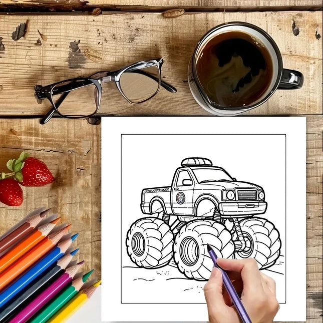 Monsters Trucks 28 Pages Coloring Book Coloring Book For Adult Stress Reduction Colouring Book Valentine's Day Gifting, Birthday Party Gift, Drawing Supplies, Christmas Gift, Back To School Supplies