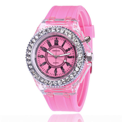 LED Liggewende Horlosies Genève Vroue Kwarts Horlosie Dames Silikoon Armband Horlosies