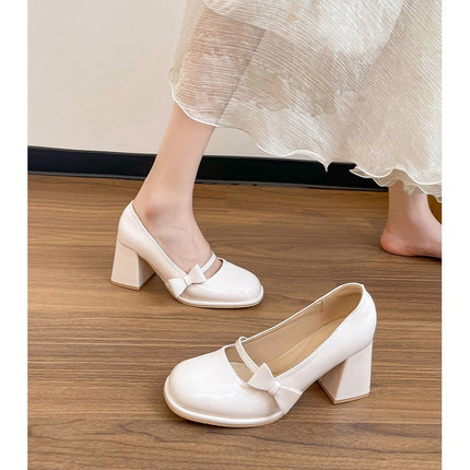 Chunky Heel Round Toe Wedding Temperament Red Mary Jane Shoes