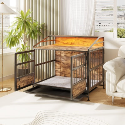 Multi-function Furniture Style Dog Crates With Storage, Dog Crate Furniture Large Wooden Dog Kennel With Double Doors, For Large Medium Dog Indoor, Brown