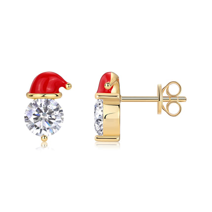 Christmas Hat - Set With Top-quality Moissanite Luxury And Fashionable Light Luxury Jewelry, Silver Stud Earrings, S925 Silver Electroplated Gold