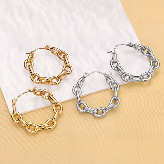 Euro-Amerikaanse Instagram-styl Vlekvrye Staal Skakelketting C-vormige Oorbelle