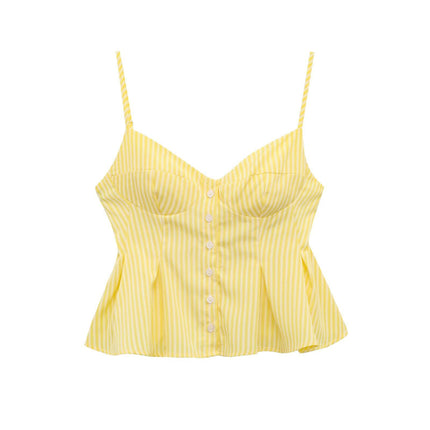 Single-breasted Wide Pleated Skirt Hem Slim Short Women's Vest