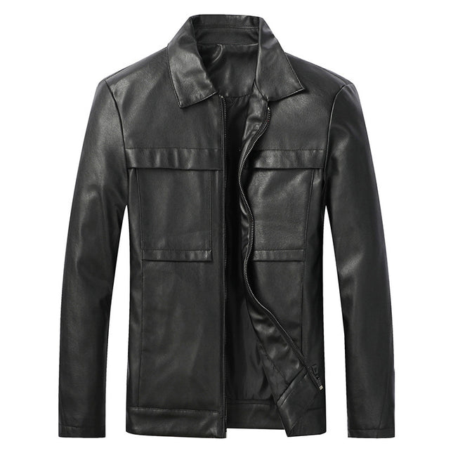 Men's Motorcycle Leather Jacket Slim Lapel Casual Leather Jacket