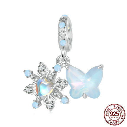 Kersfees Ys En Sneeu Vlinder Hanger S925 Sterling Silwer Krale