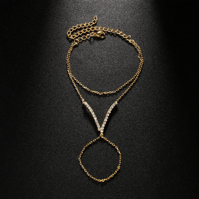 Women's V-finger Simple Copper Bracelet Silver Double-layer Bracelet