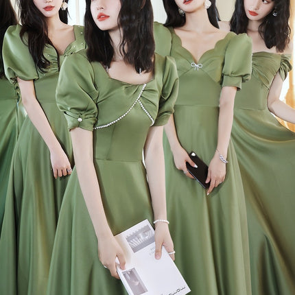 2024 Avocado Green Sisters Group Dress Skirt Women Satin Spring