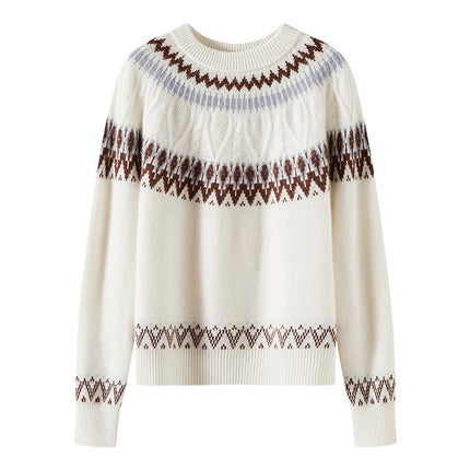Blue And White Porcelain Contrasting Color Jacquard Cashmere Sweater