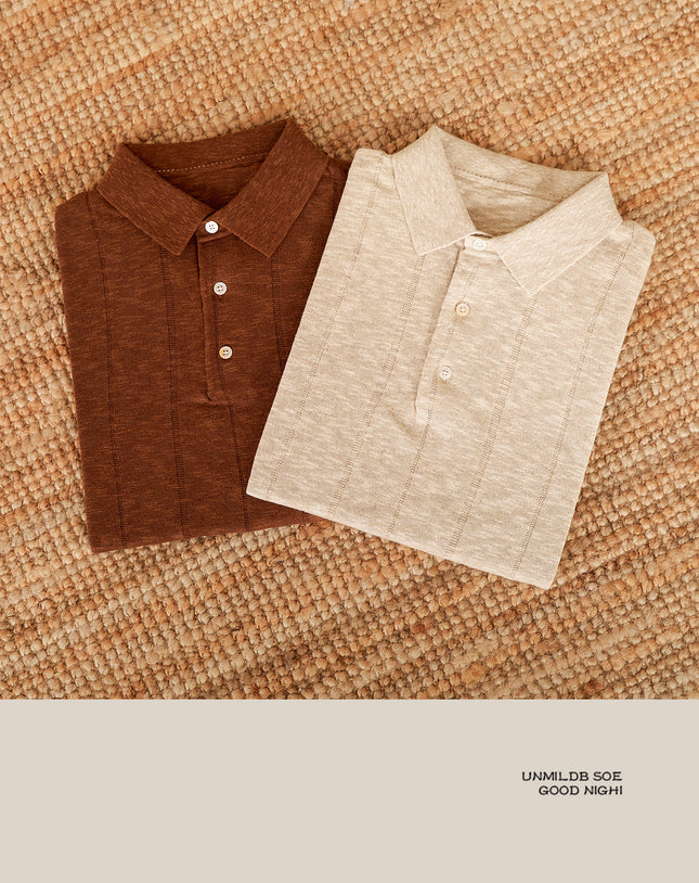 Linen Cotton Blended Men's Lapel Knitted Polo Shirt