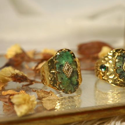 18k Gold Fashion Natural Stone Titanium Steel Ring