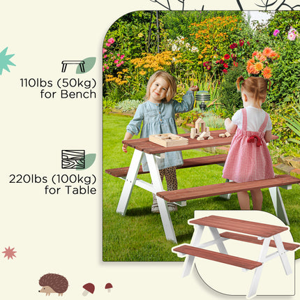 Kinders Piekniektafelstel, Hout Tafel- en Bankstel, Kinders Patio Meubels Buitenspeelgoed vir Tuin, Agterplaas, Ouderdom 3-8 Jaar Oud, Bruin