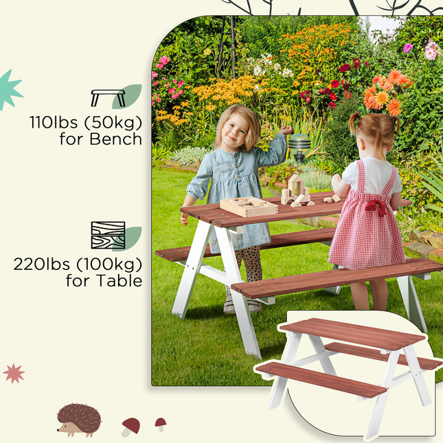 Kinders Piekniektafelstel, Hout Tafel- en Bankstel, Kinders Patio Meubels Buitenspeelgoed vir Tuin, Agterplaas, Ouderdom 3-8 Jaar Oud, Bruin