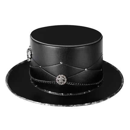 Doctor PU Leather Magic Skull Black Top Hat Female Photo Props