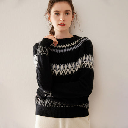 Blue And White Porcelain Contrasting Color Jacquard Cashmere Sweater