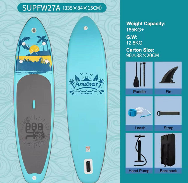 335×84, / Super Wide Inflatable Stand Up Paddle Boards / SUP For Water Sports Surfing Equipment / Ultra Stable Wide SUP for 2+1 People / All-Round Sup Board, US Fin.
