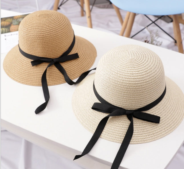 Straw Hat Women's Sun Hat With Foldable Bow And Ribbon Big Brim Hat