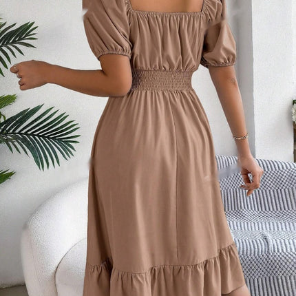 Spring Summer Casual Vacation Puff Sleeve Drawstring Short Sleeve Floral Dress