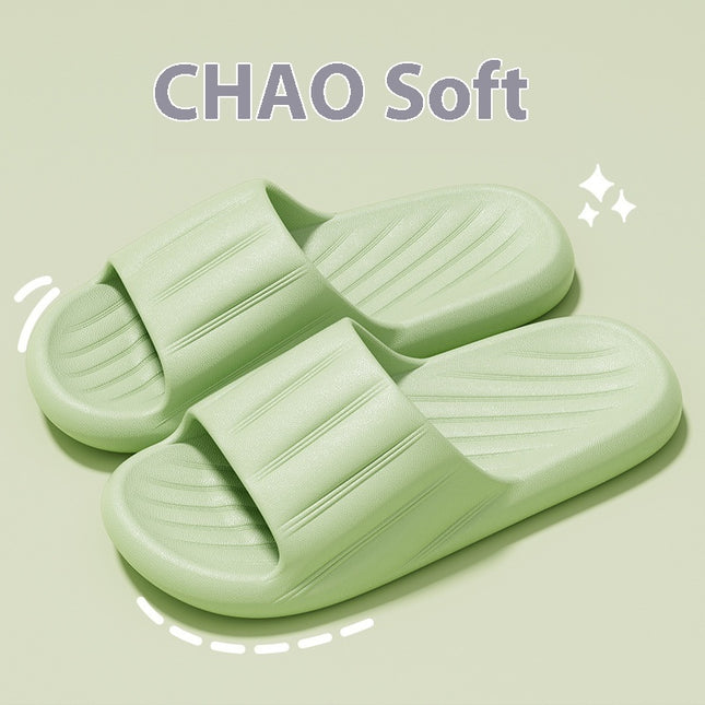 Fashion Solid Color Striped Home Slippers Summer Thick Bottom Non-slip Bathroom Slipper Women Men Couples Shoes