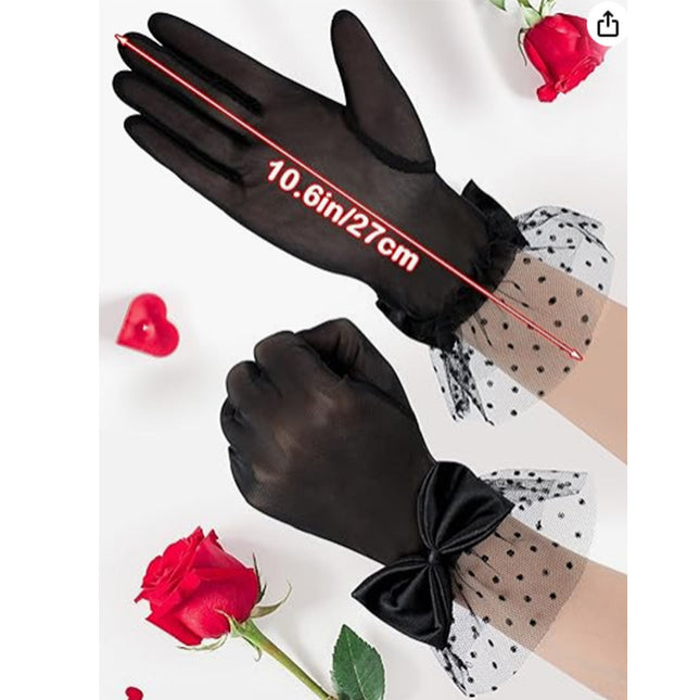 Vintage Mesh Gloves Bridal Wedding Bow Gloves